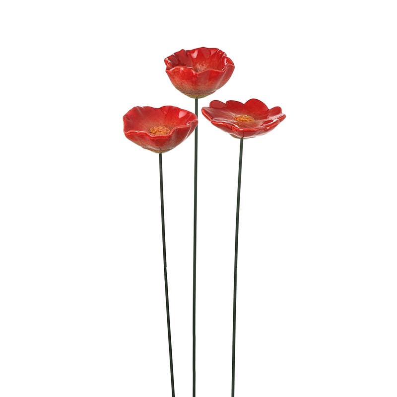 RED CERAMIC POPPY ON STICK MIX 3, SML