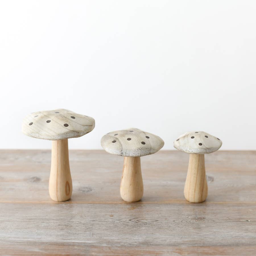 Whitewash Wooden Mushroom Spots, 12cm