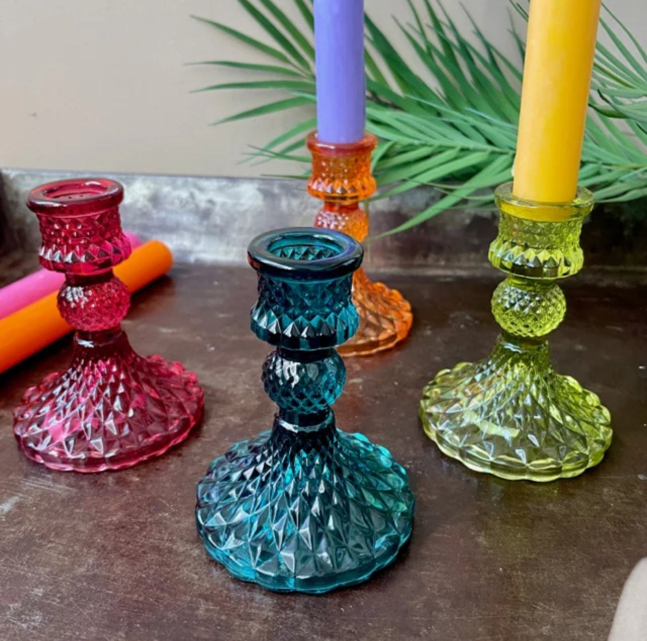 Glass candlestick holders 10cm