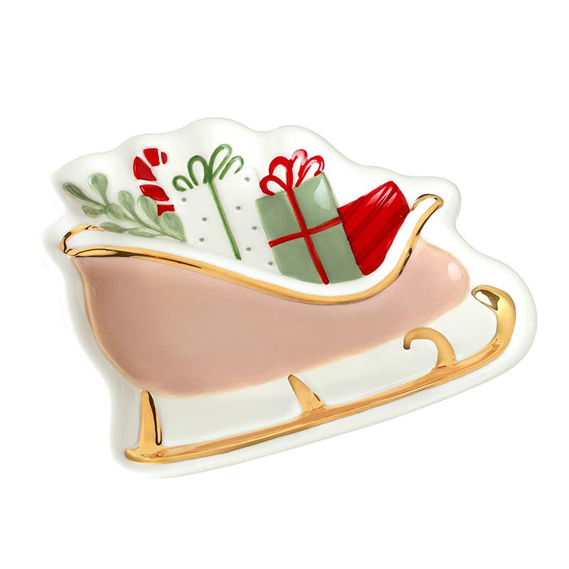 Christmas -PINK SLEIGH WITH GIFTS PORCELAIN PLATE (fT)