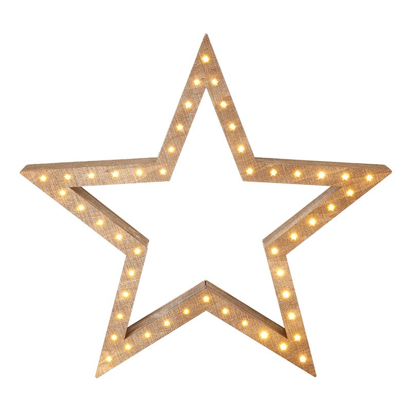 SML GREY WOODEN LED STAR ORNAMENT