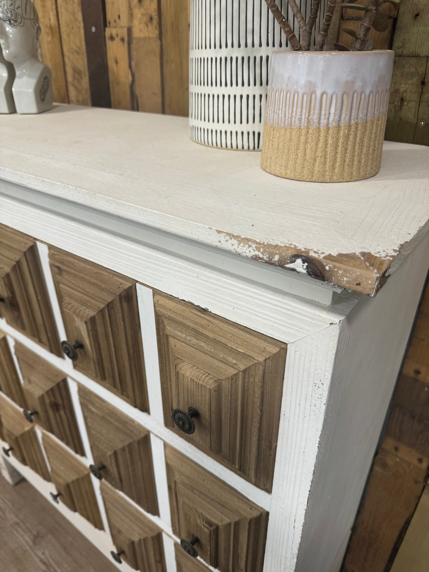Multi handle 3 drawer rustic chest
