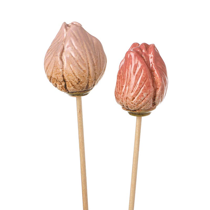 CERAMIC PINK TULIP MIX ON STICKS
