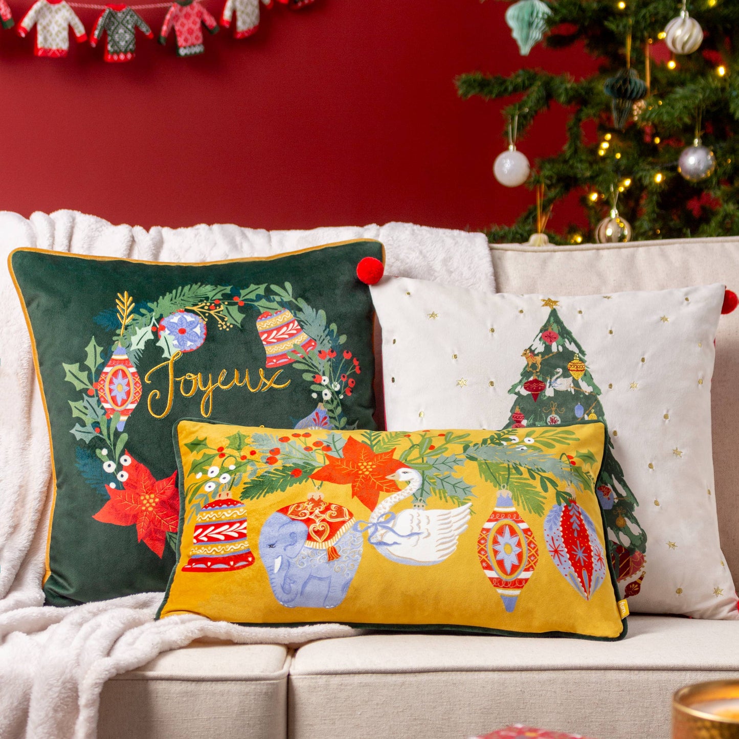 Deck The Halls Cushion Pine Green