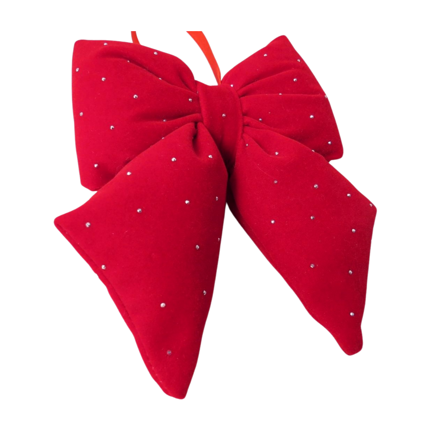 Red fabric hanging bow with diamond detail