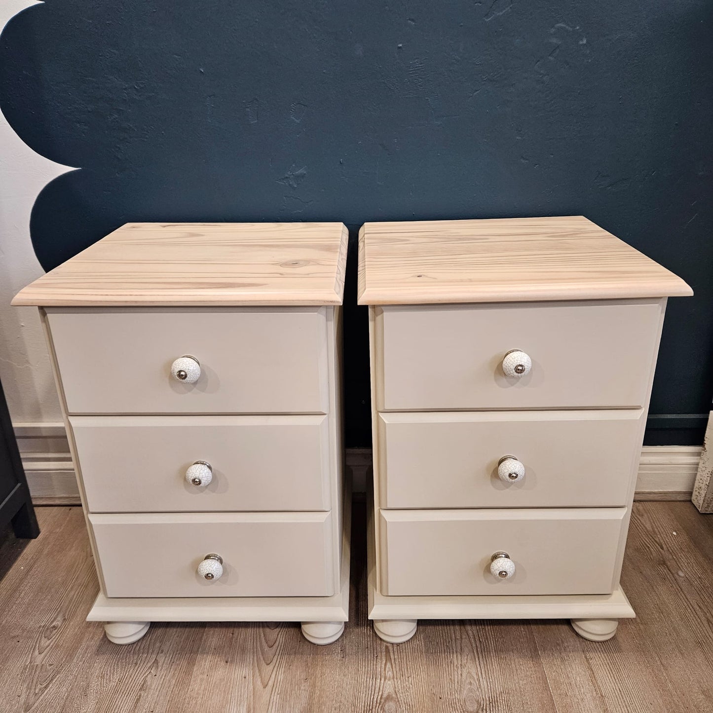 Pair of Pine bedside tables in Frenchic ‘Stone Rosie’