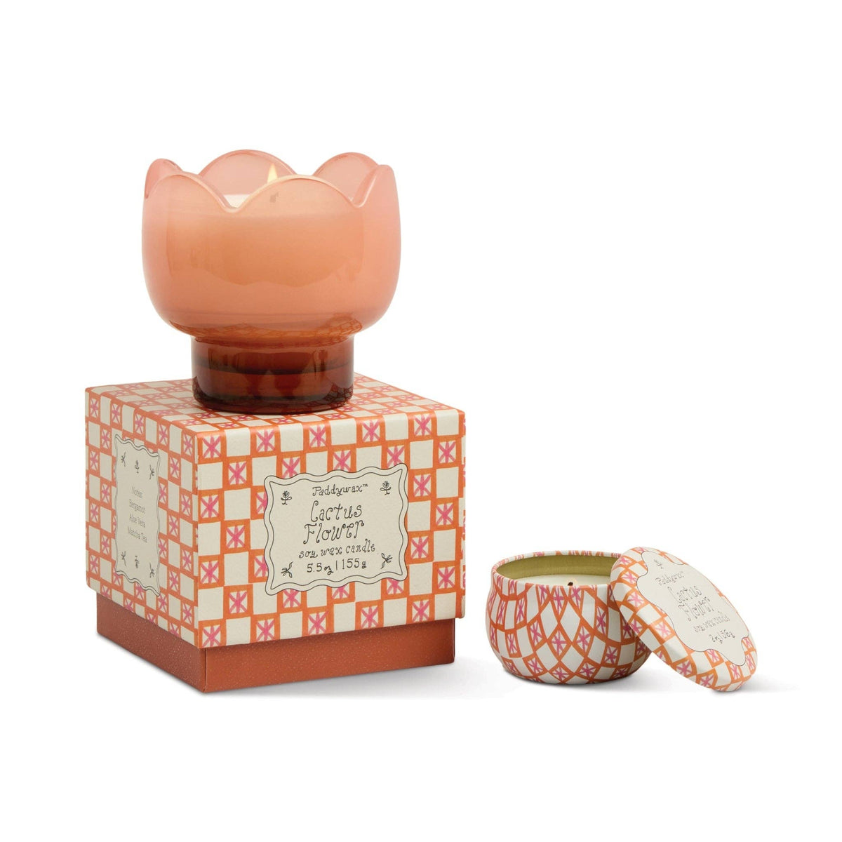 Tulip 5.5oz/155g Pink and Burnt Orange Glass Candle - Cactus Flower