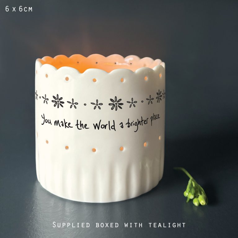 East of India Scallop tea light holder- 'World a brighter place'