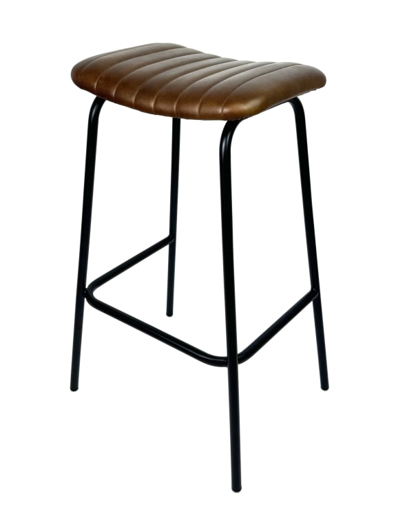 Industrial Ribbed Leather & Iron Classic Bar Stool