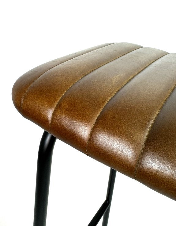 Industrial Ribbed Leather & Iron Classic Bar Stool