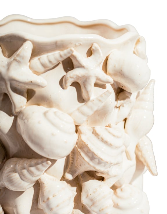 Sand-White Sea Shell Large Ceramic Vase