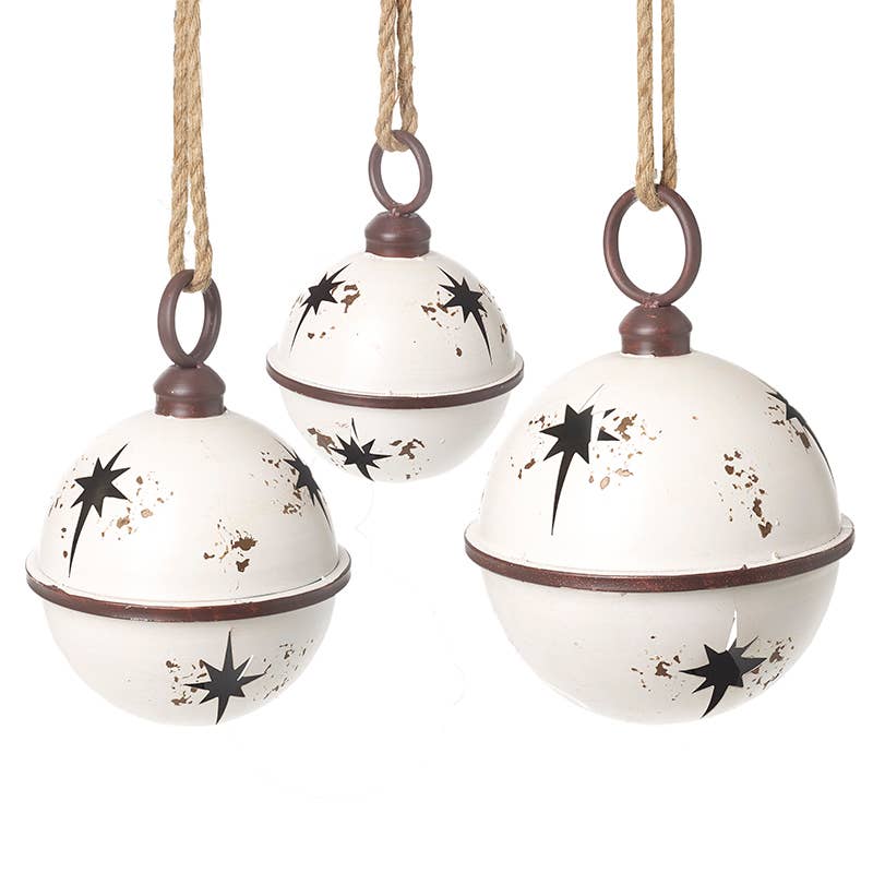 WHITE ROUND HANGING METAL BELLS SET