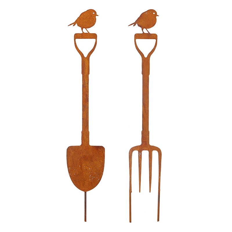 Spring and Summer -METAL MINI FORK&SPADE STAKE W/ROBIN MIX