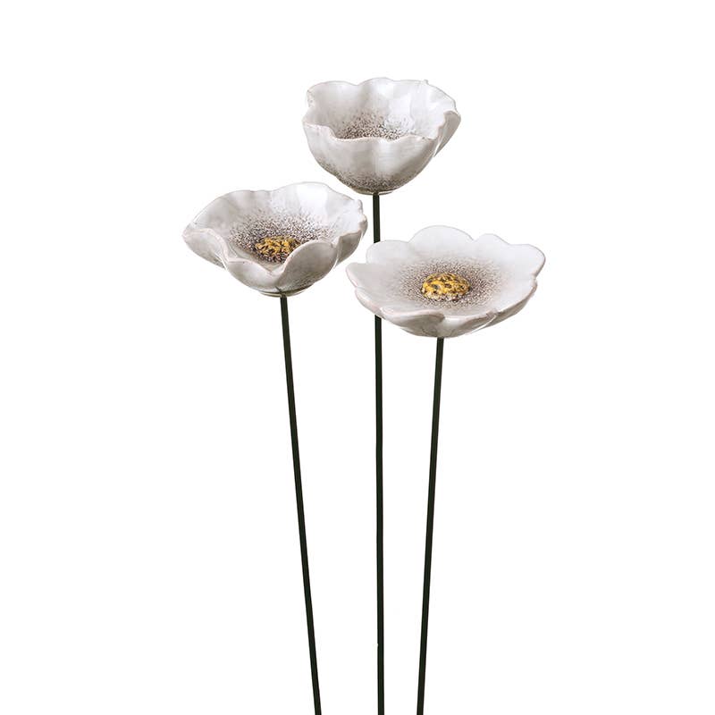 WHITE CERAMIC POPPY ON STICK MIX 3, MED