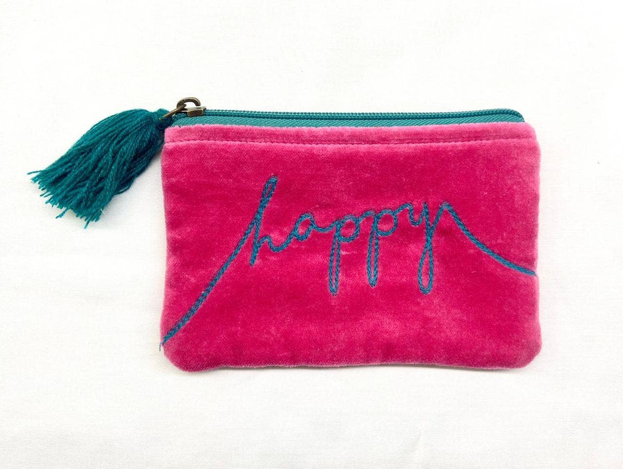 Velvet Happy Pouch - Pink & Aqua