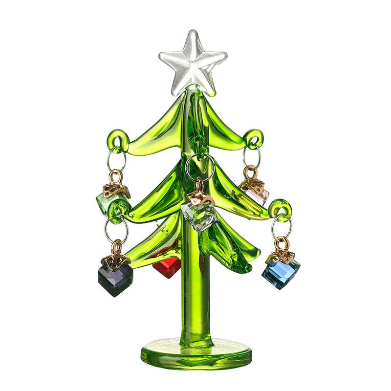 Christmas -GREEN GLASS TREE WITH PRESENT BAUBLES (gT)