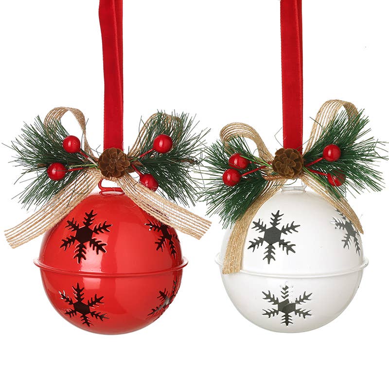 Christmas -RED AND WHITE ROUND METAL BELL MIX (trT)