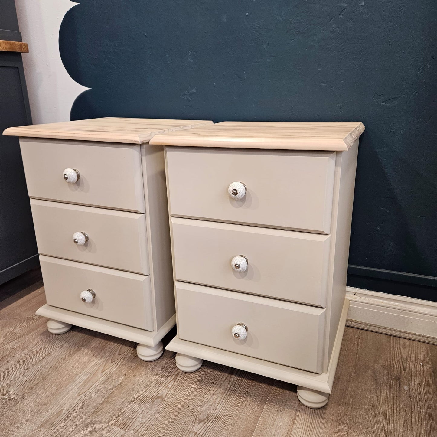 Pair of Pine bedside tables in Frenchic ‘Stone Rosie’