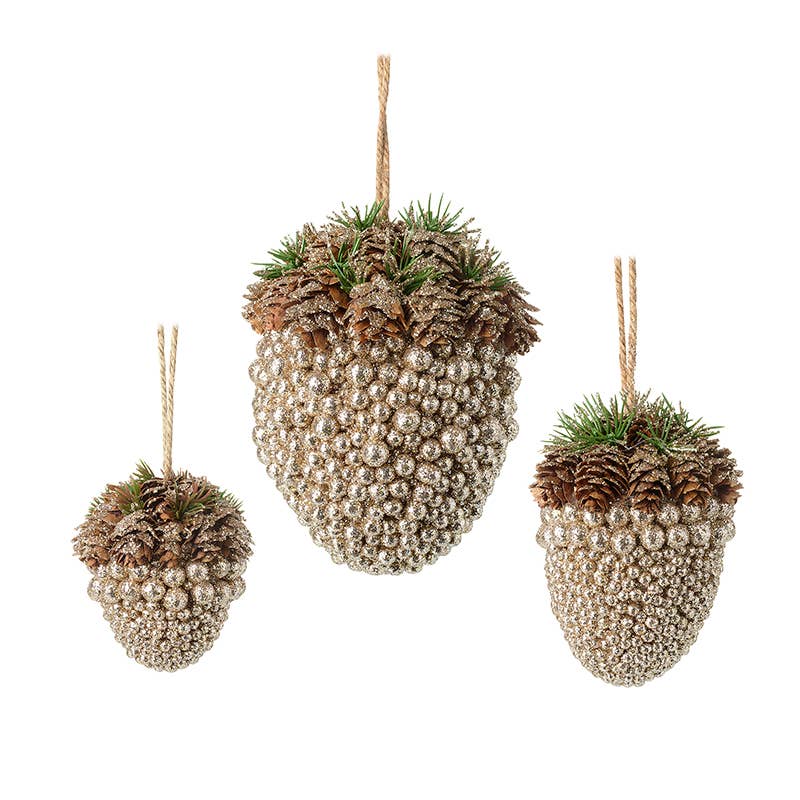 Christmas -SET OF 3 ACORNS WITH PINECONES & BAUBLES (gzT)