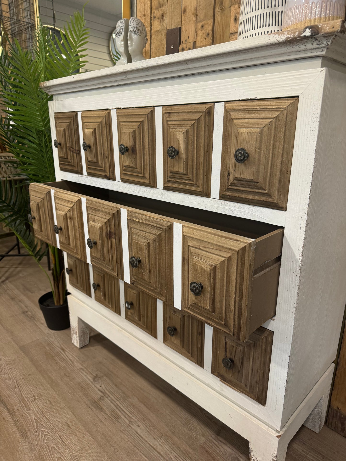 Multi handle 3 drawer rustic chest