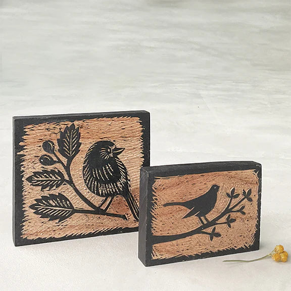 East of India Wood Block - Robin with Rosehip