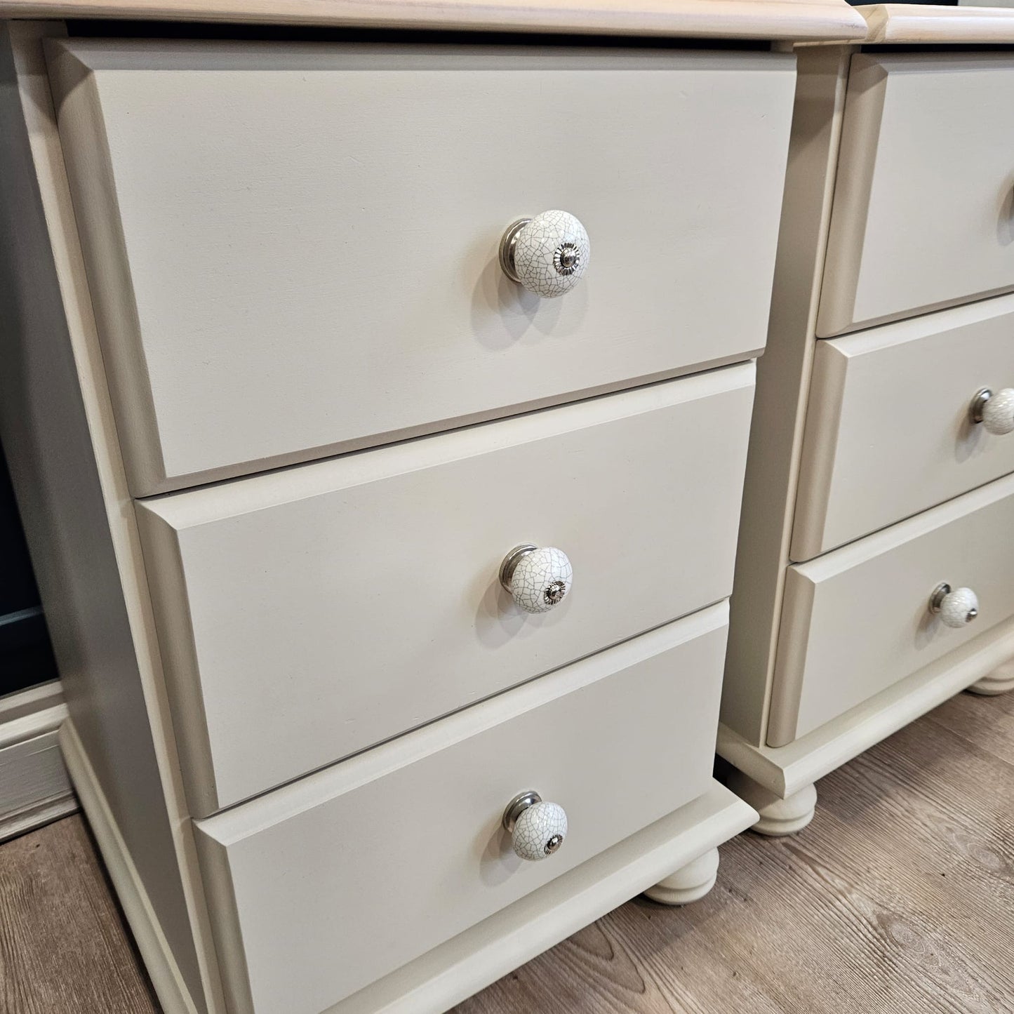 Pair of Pine bedside tables in Frenchic ‘Stone Rosie’
