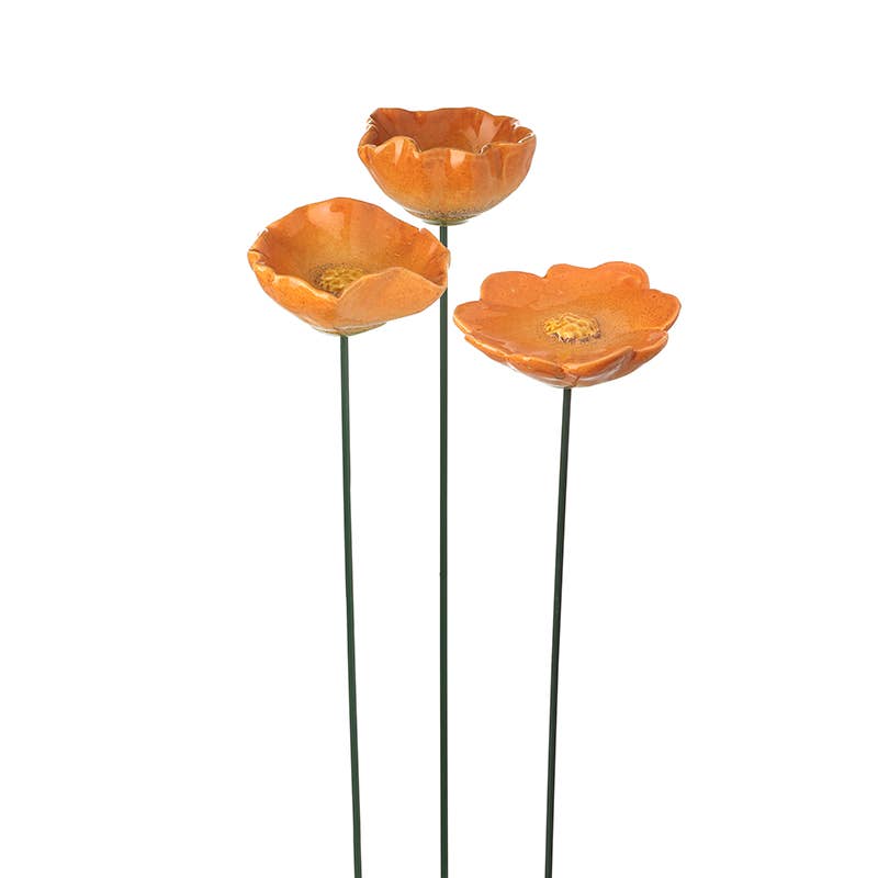 ORANGE CERAMIC POPPY ON STICK MIX 3, MED
