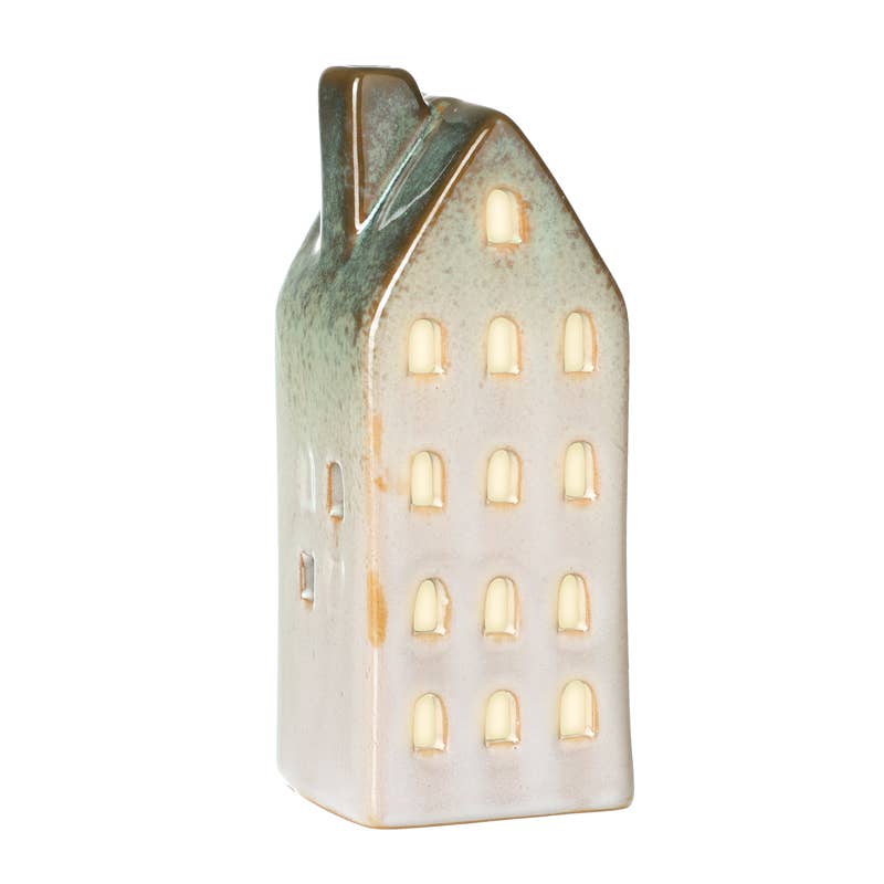Christmas -TALL LIGHT UP LED CERAMIC HOUSE (aT)
