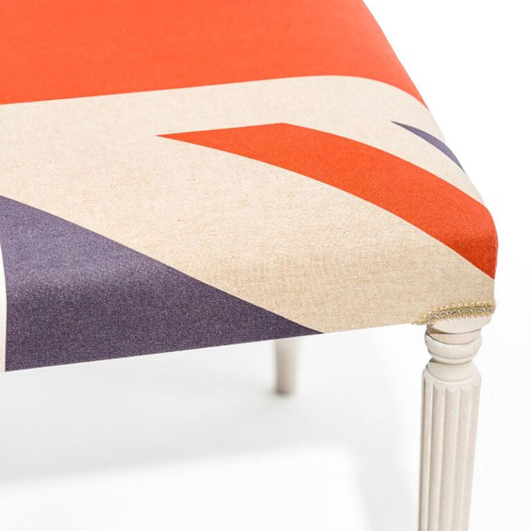 Carved White Wood And Union Jack Fabric Deep Bench Ottoman Made In The UK