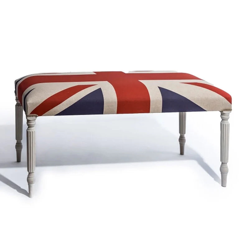 Carved White Wood And Union Jack Fabric Deep Bench Ottoman Made In The UK