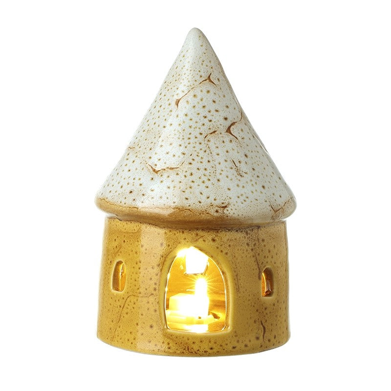 Yellow Ceramic Round Light Up House