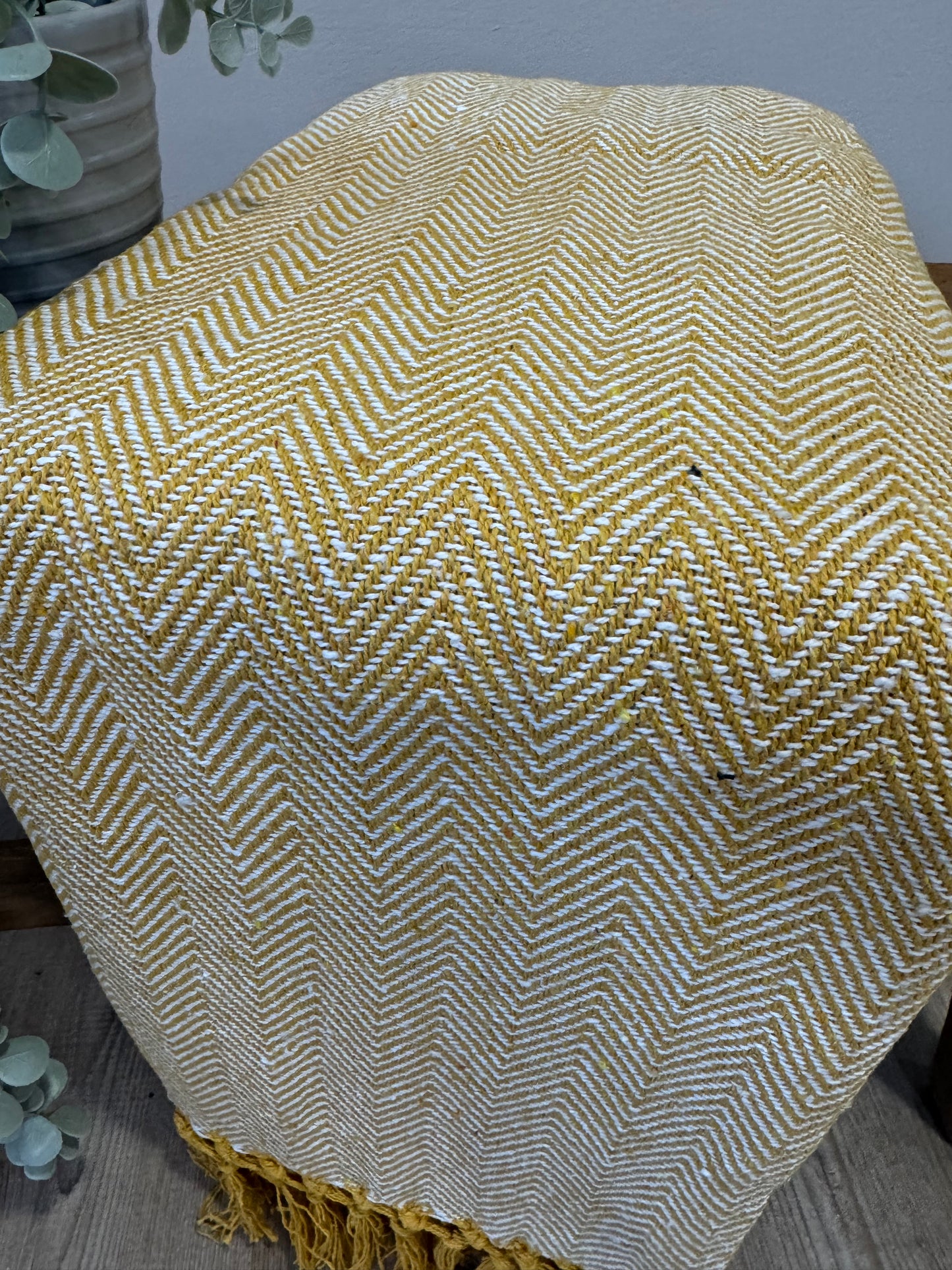 Recycled cotton throw mustard herringbone