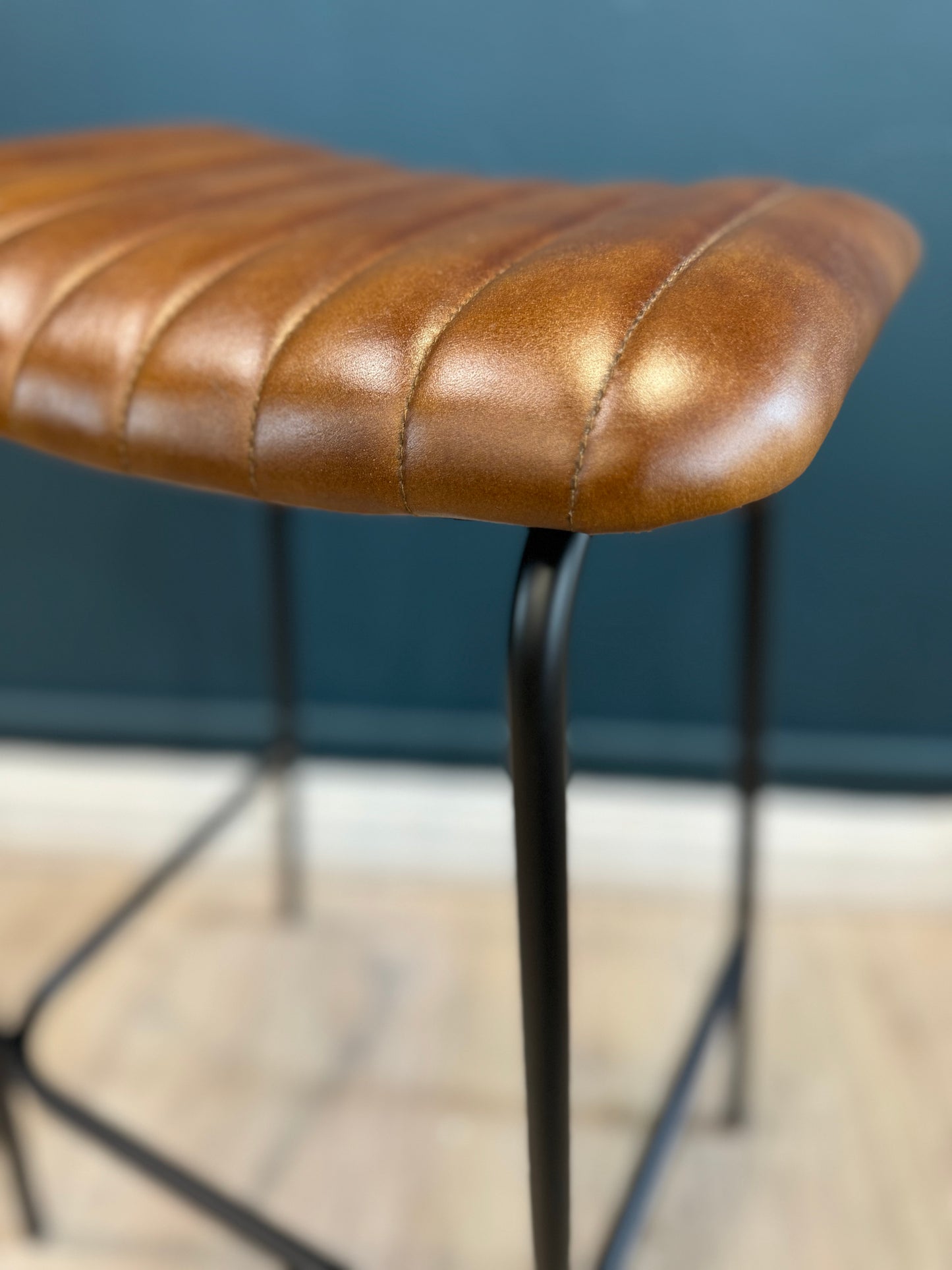 Industrial Ribbed Leather & Iron Classic Bar Stool