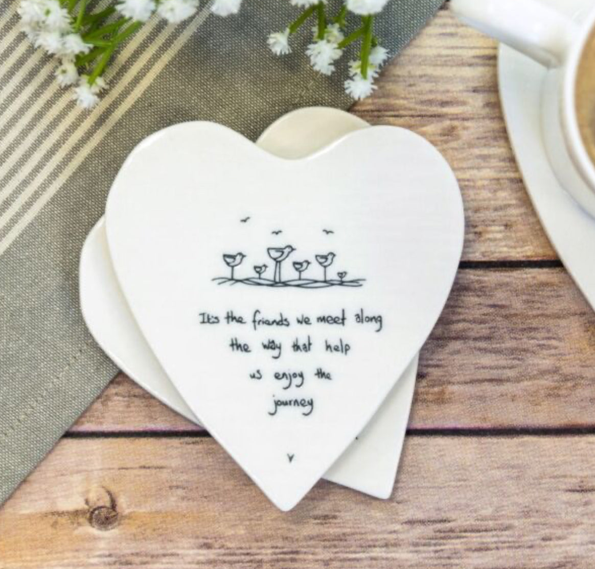 East of India ‘It’s the Friends We Meet’ Heart Shaped Coaster