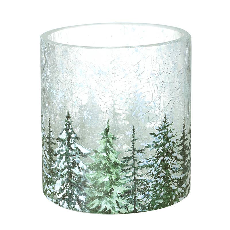 Christmas -SNOWY TREES GLASS T-LIGHT HOLDER (wwT)