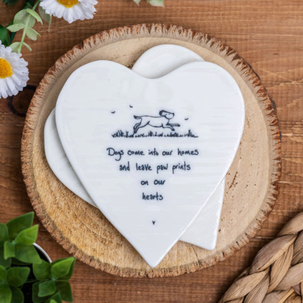 East of India 'Dogs come into our homes and leave paw prints on our hearts' Heart Coaster
