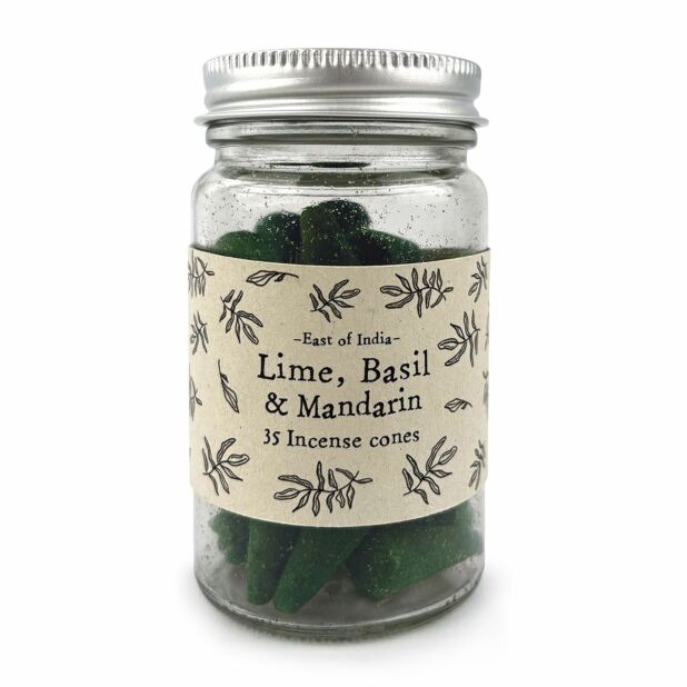 East of India Lime, Basil & Mandarin Jar of Incense Cones