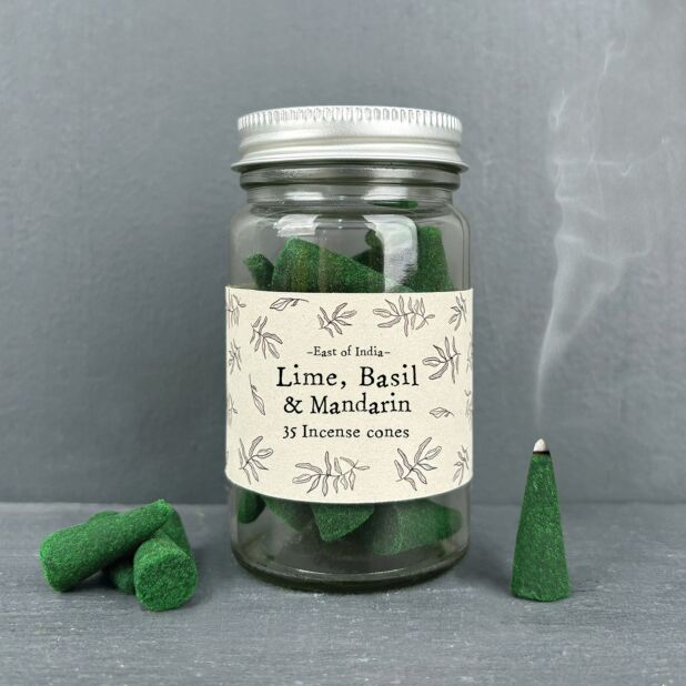 East of India Lime, Basil & Mandarin Jar of Incense Cones