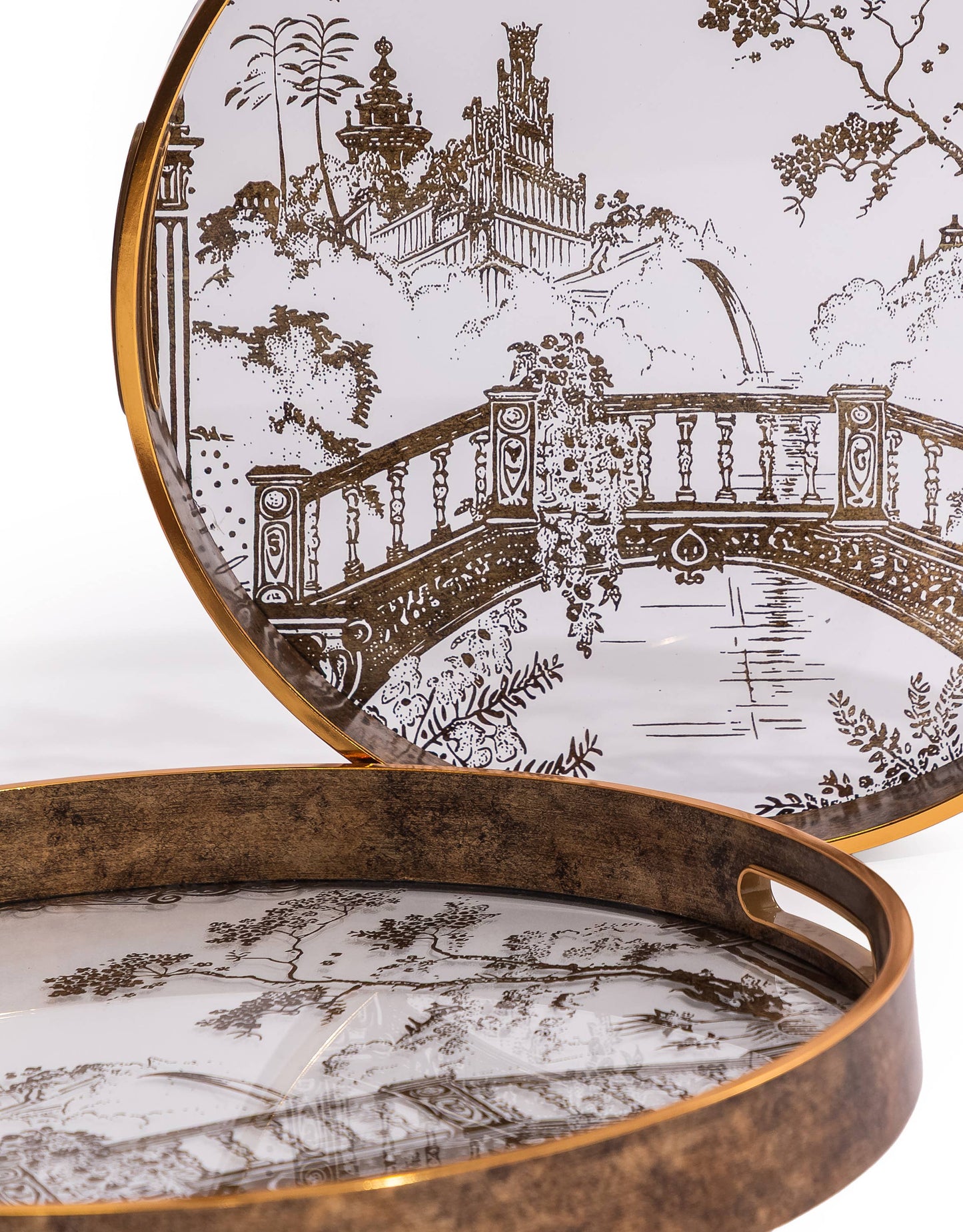 Dark Gold Oriental Garden Serving Trays