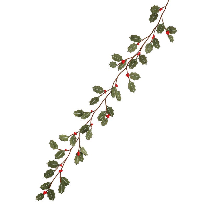 GREEN FELT HOLLY & BERRIES GARLAND