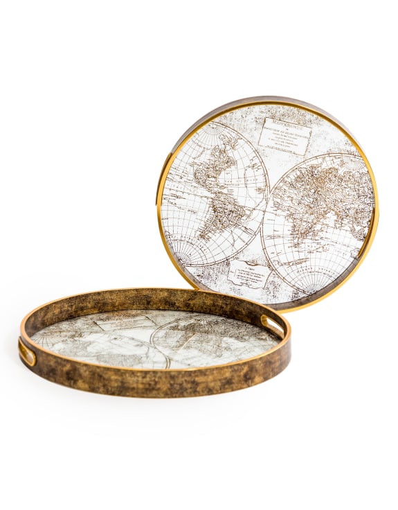 Gold Map Glass Drinks Trays