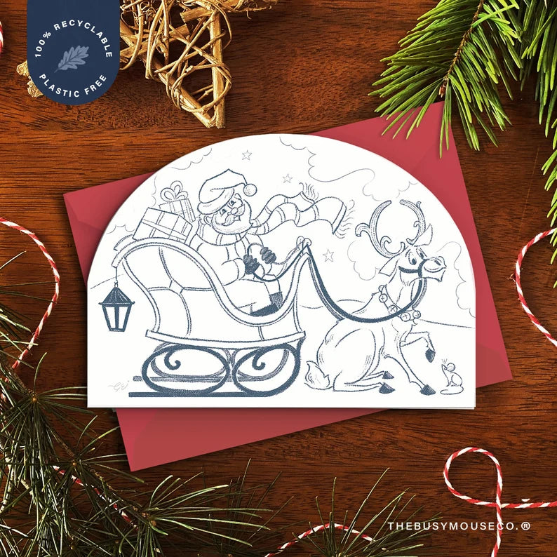Santa Sleigh - Colour Me In Card