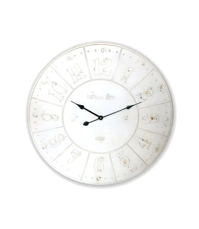 Large Antiqued White Wall Clock
