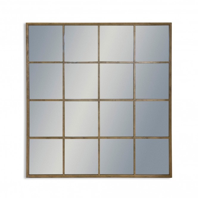 Large Antiqued Gold Square Metal Window Mirror