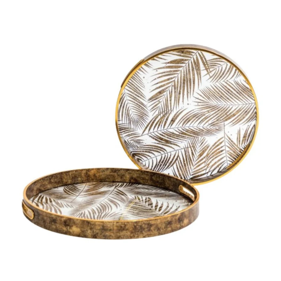Gold Tropical Leaf Glass Serving Trays