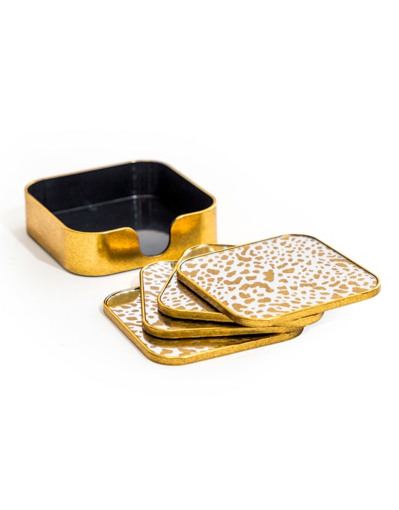 Set of 4 glass Leopard Print Coasters