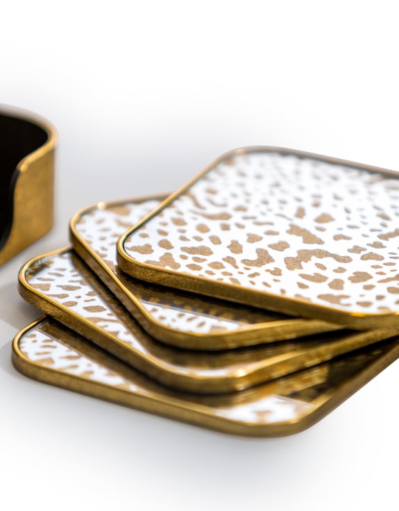 Set of 4 glass Leopard Print Coasters
