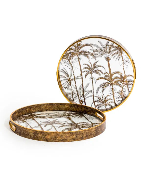 Gold Palm Tree Glass Serving Trays