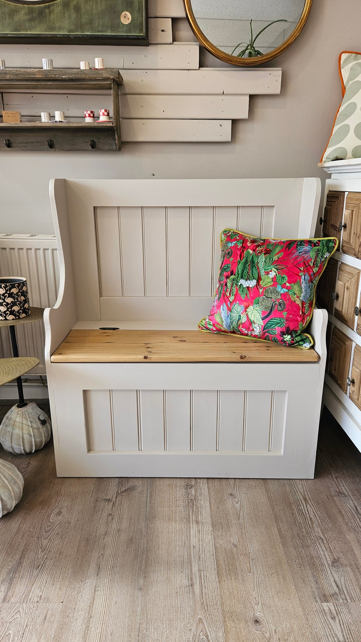 Monks Bench painted in Cool Beans with storage