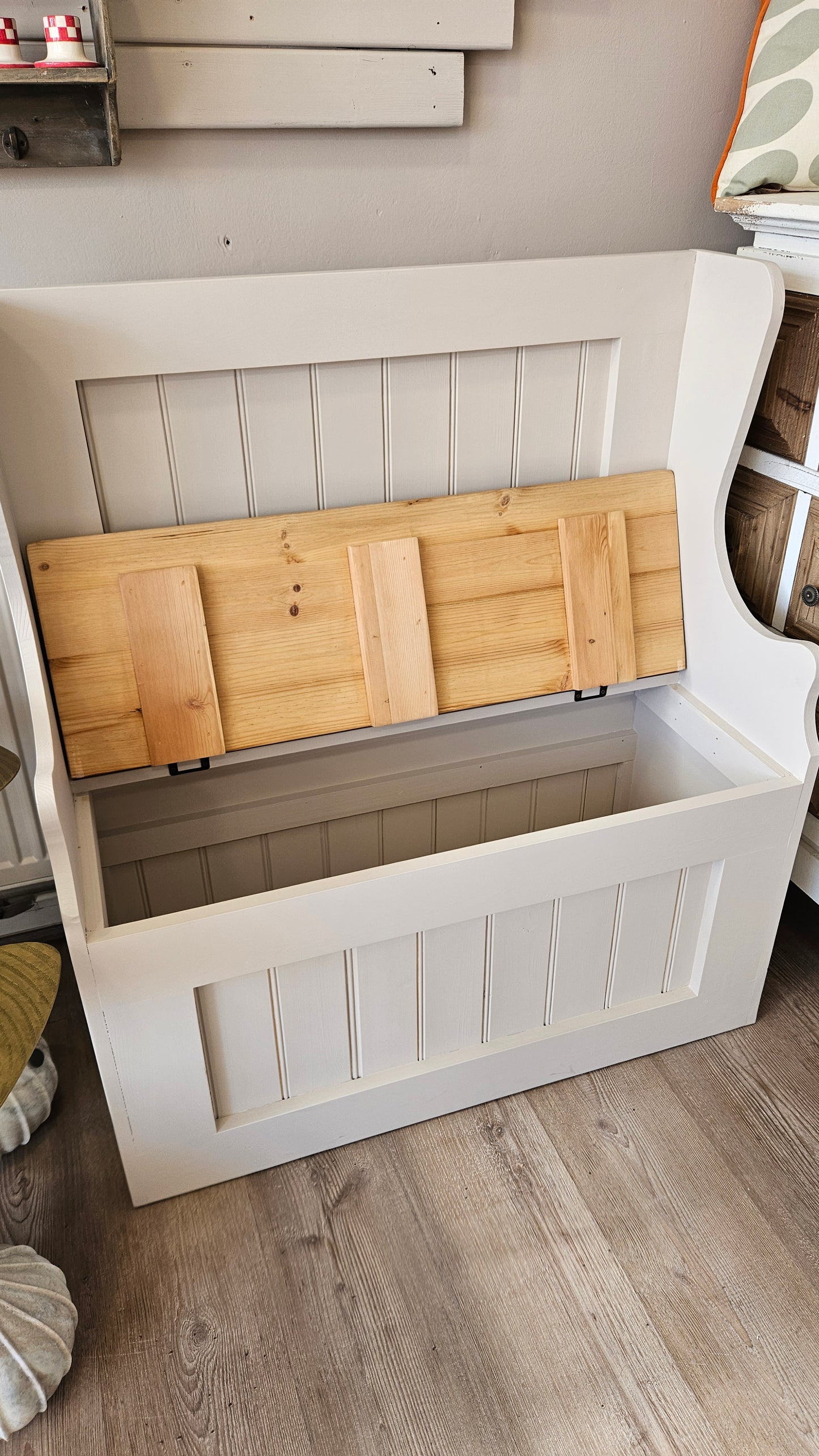 Monks Bench painted in Cool Beans with storage